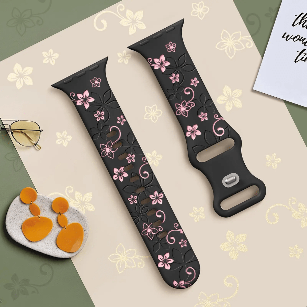 Velox Engraved Flower Silicone Band - Astra Straps